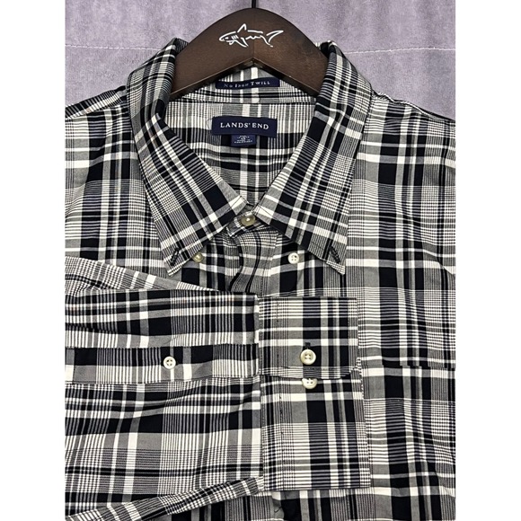 Lands' End Other - Lands' End Button Down Shirt Mens 3XL Black White Excellent No Iron Twill Plaid